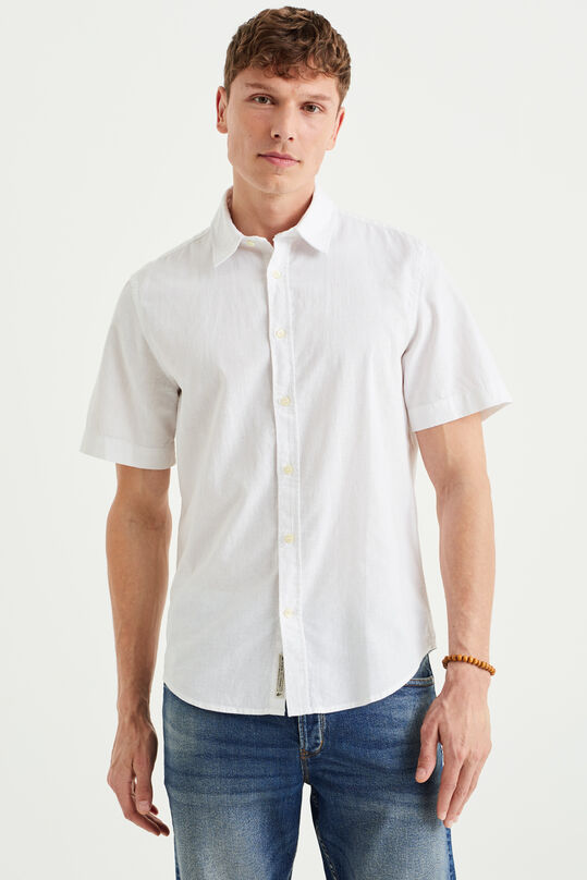 Normale geschnittenes Herrenhemd aus Leinen-Mix, Weiß