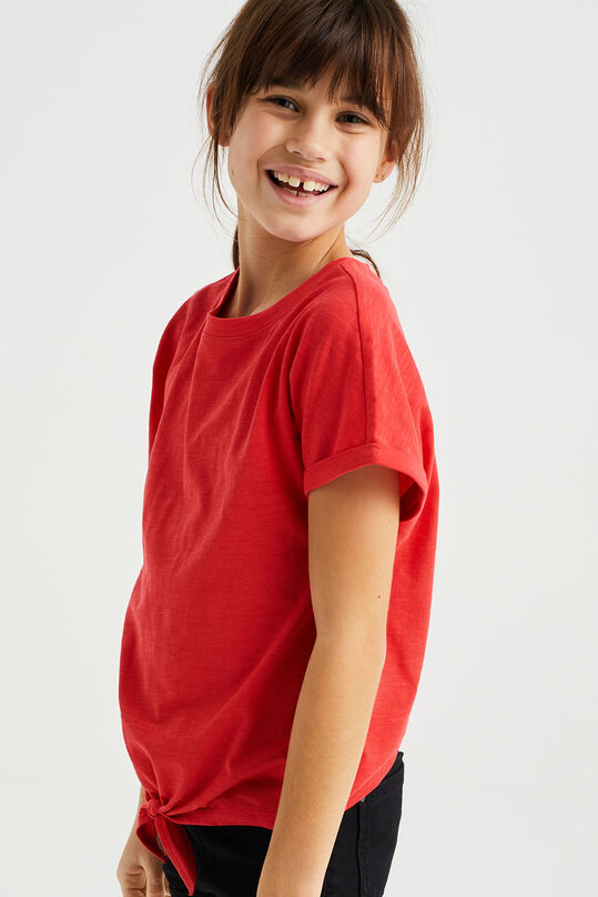 Mädchen-T-Shirt mit Knopfdetail, Knallrot