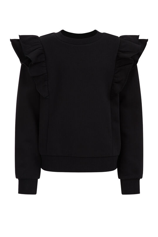 Mädchen-Sweatshirt mit Rüschen, Schwarz