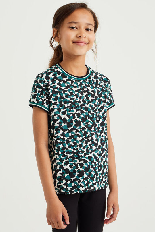 Mädchen-T-Shirt mit Muster, Dunkelgrün