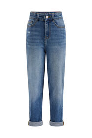 Mädchen-Tapered-Jeans mit hoher Taille, Blau