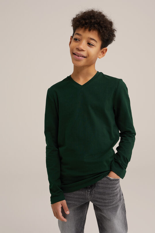 Jungen-Basic-Shirt mit V-Ausschnitt, Dunkelgrün