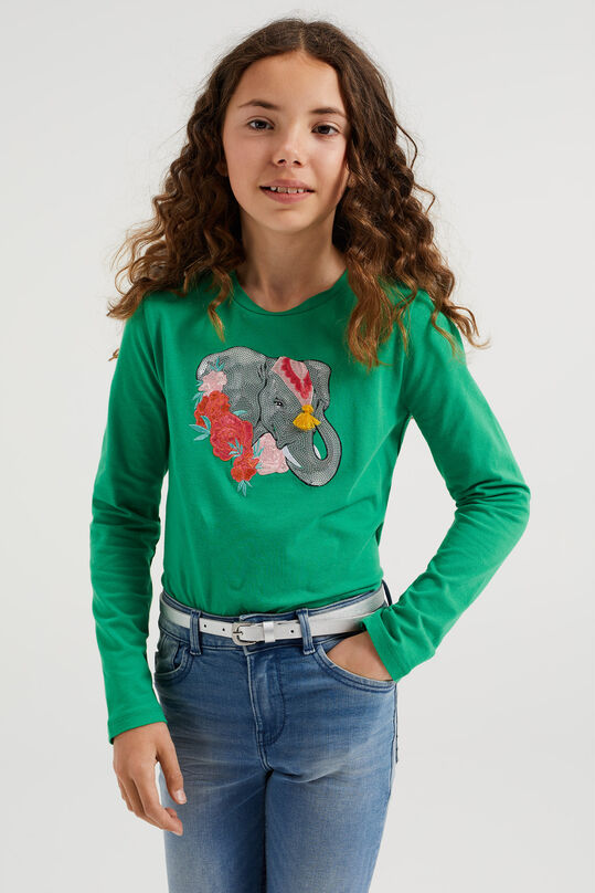 Mädchenshirt mit Stickerei und Pailletten-Applikation, Grün