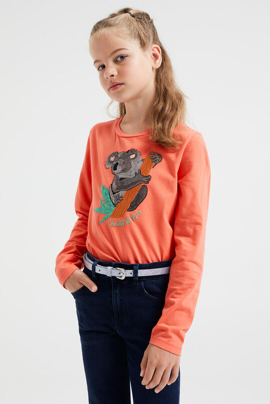 Mädchenshirt mit Stickerei und Pailletten-Applikation, Orange