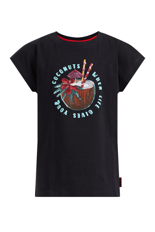 Mädchen-T-Shirt mit Pailletten-Applikation, Schwarz