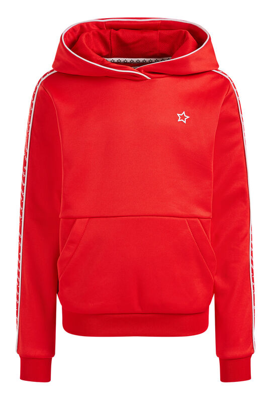 Mädchen-Kapuzensweatshirt mit Streifenbesatz, Rot