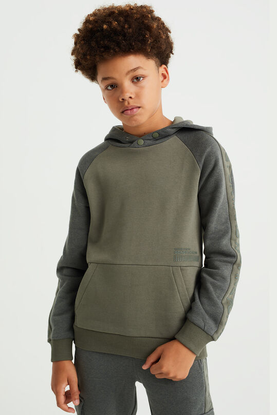 Jungen-Sweatshirt mit Streifenbesatz, Dunkelgrün