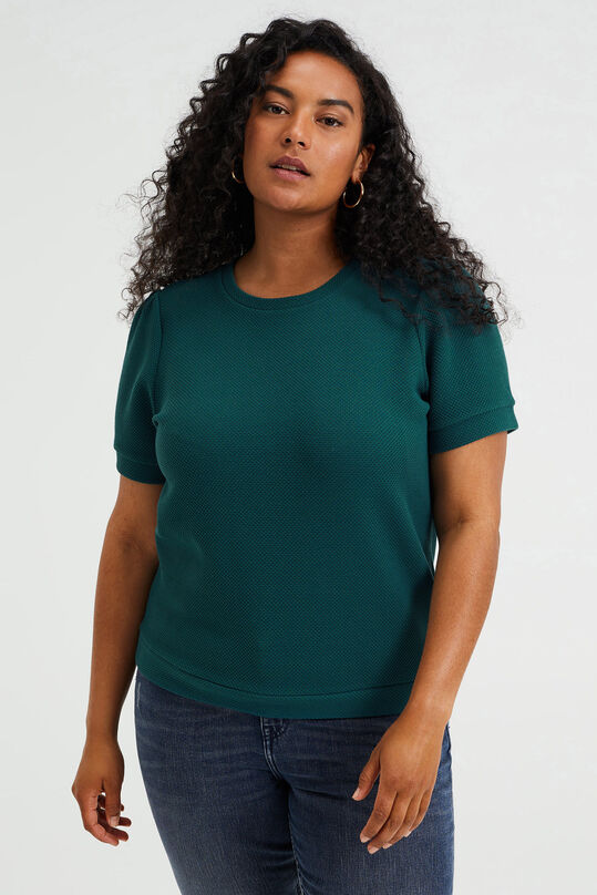 Damen-Kurzarm-Sweatshirt mit Strukturmuster – Curve, Meergrün