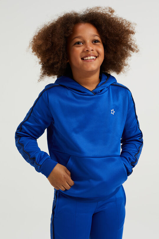Mädchen-Kapuzensweatshirt mit Streifenbesatz, Kobaltblau
