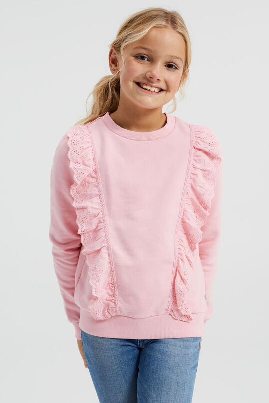 Mädchen-Sweatshirt mit Lochstickerei, Hellrosa