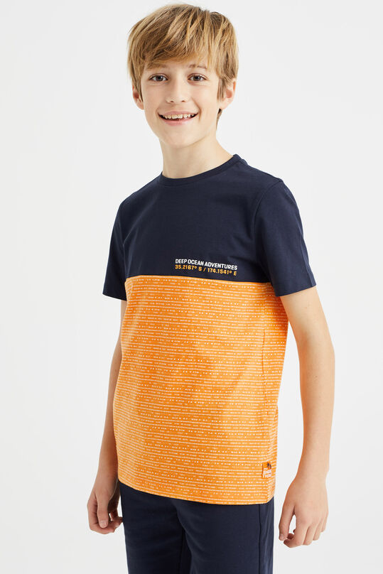 Jungen-T-Shirt mit Muster, Knallorange