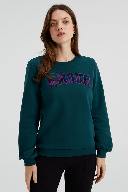 Damen-Sweatshirt mit Stickerei, Moosgrün