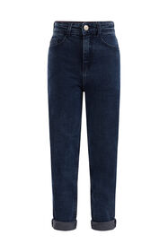 Mädchen-Tapered-Jeans mit hoher Taille, Dunkelblau