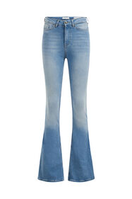 Damen-Superflared-Jeans mit hoher Taille und Stretch, Hellblau