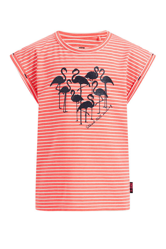Mädchen-T-Shirt mit Streifenmuster und Glitzerdruck, Leuchtend rosa