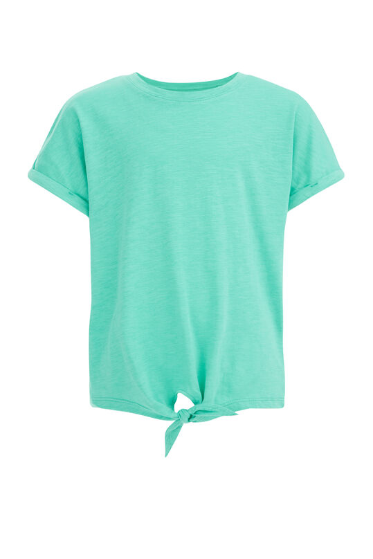 Mädchen-T-Shirt mit Knopfdetail, Hellgrün