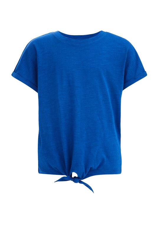 Mädchen-T-Shirt mit Knopfdetail, Kobaltblau