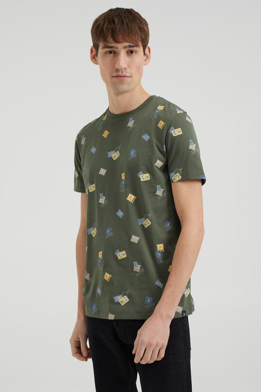 Herren-T-Shirt mit Muster, Moosgrün