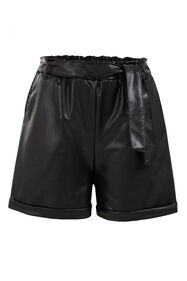 Mädchen-Paperbag-Shorts aus Lederimitat, Schwarz