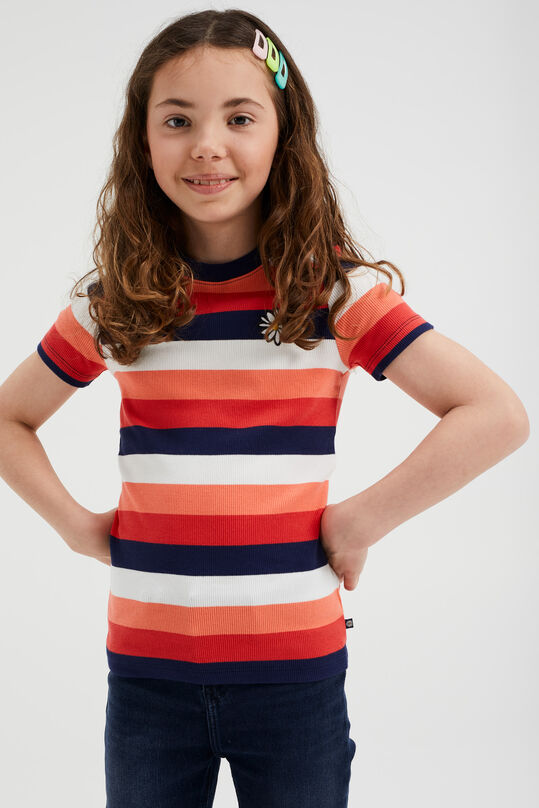 Mädchen-T-Shirt in Ripp-Optik mit Streifenmuster, Mehrfarbig