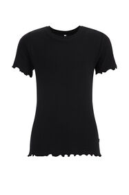 Mädchen-T-Shirt in Ripp-Optik, Slim-Fit, Schwarz