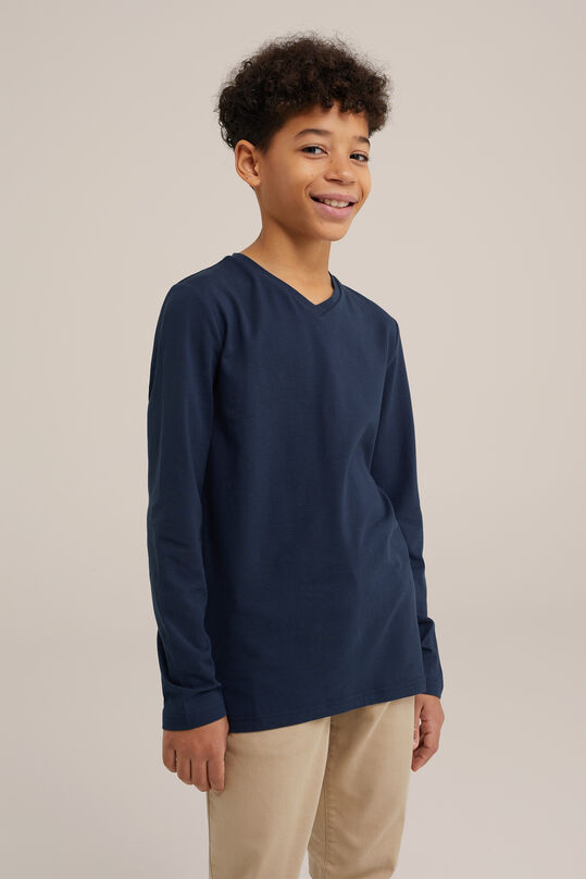 Jungen-Basic-Shirt mit V-Ausschnitt, Dunkelblau