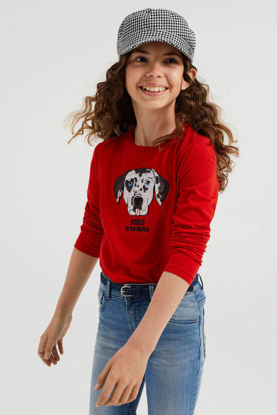 Mädchenshirt mit Pailletten-Applikation, Rot