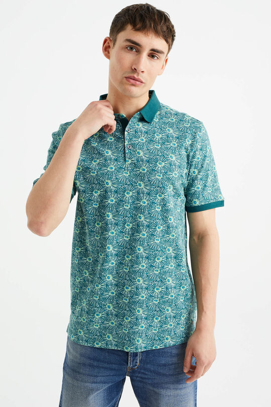 Poloshirt mit Muster, Meergrün