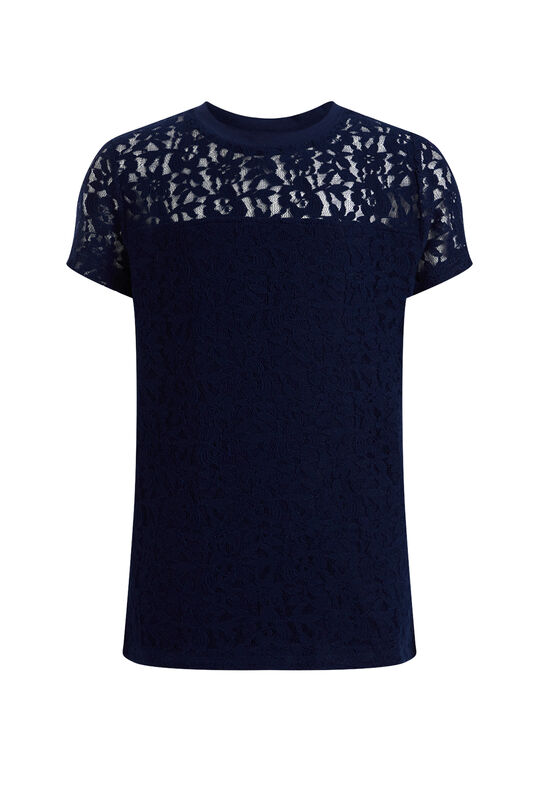 Mädchen-T-Shirt mit Spitze, Marineblau
