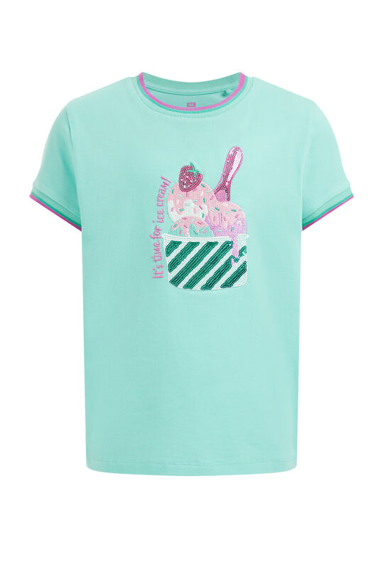 Mädchen-T-Shirt mit Paillettenapplikation, Mintgrün