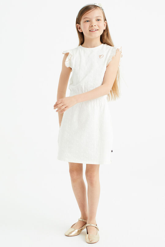 Mädchenkleid mit Lochstickerei, Weiß