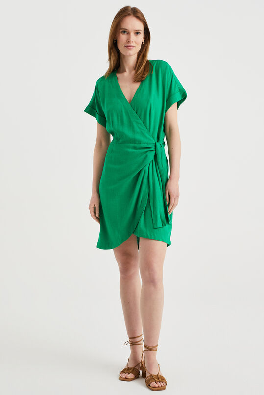 Damen-Wickelkleid aus einer Leinenmischung, Grün