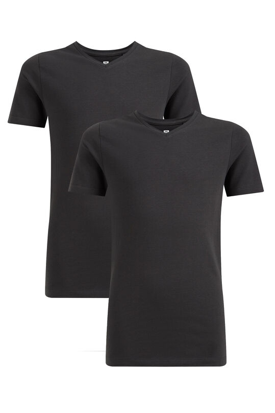 Jungen-Basic-T-Shirt mit V-Ausschnitt, 2er-Pack, Schwarz