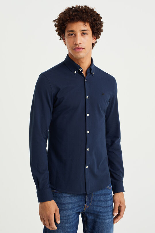 Herren-Slim-Fit-Hemd aus Piqué-Jersey, Kobaltblau